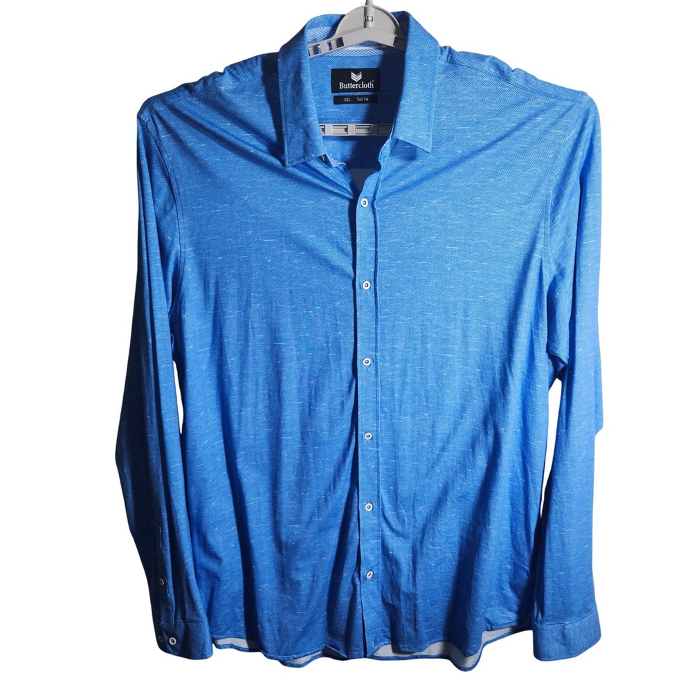 Buttercloth Blue Heathered Long Sleeve Button Up Shirt Tall Fit‎ 3XL